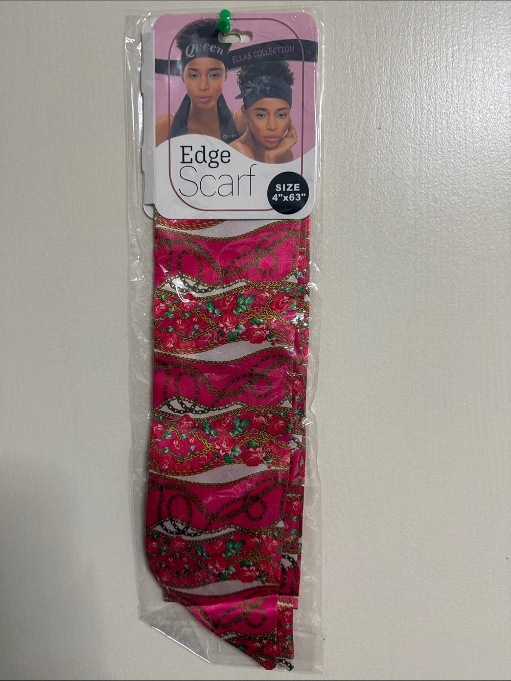 Que Hot Pink Floral Edge Scarf with Gold Accents